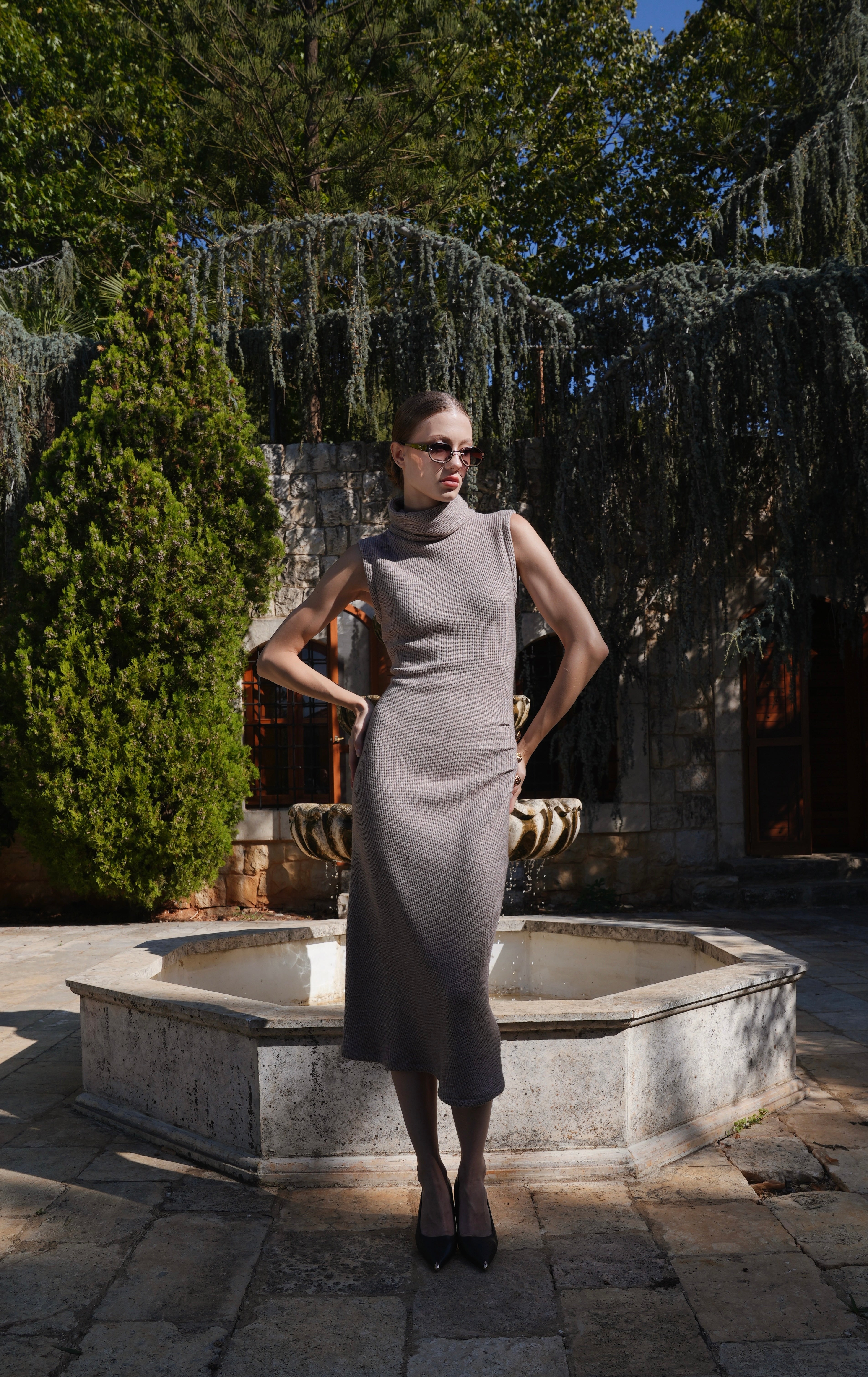 knit roll neck dress Romy feature:backless