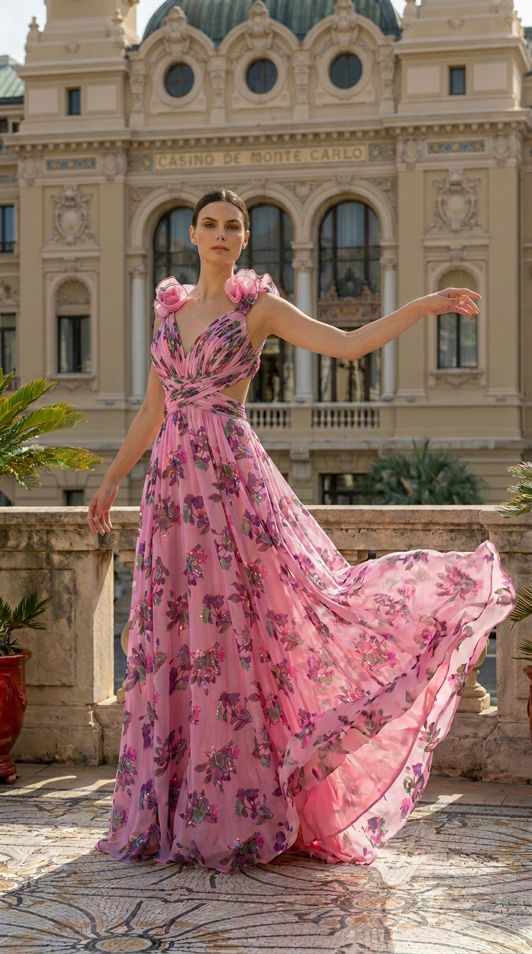 Backless Floral Evening Gown 6