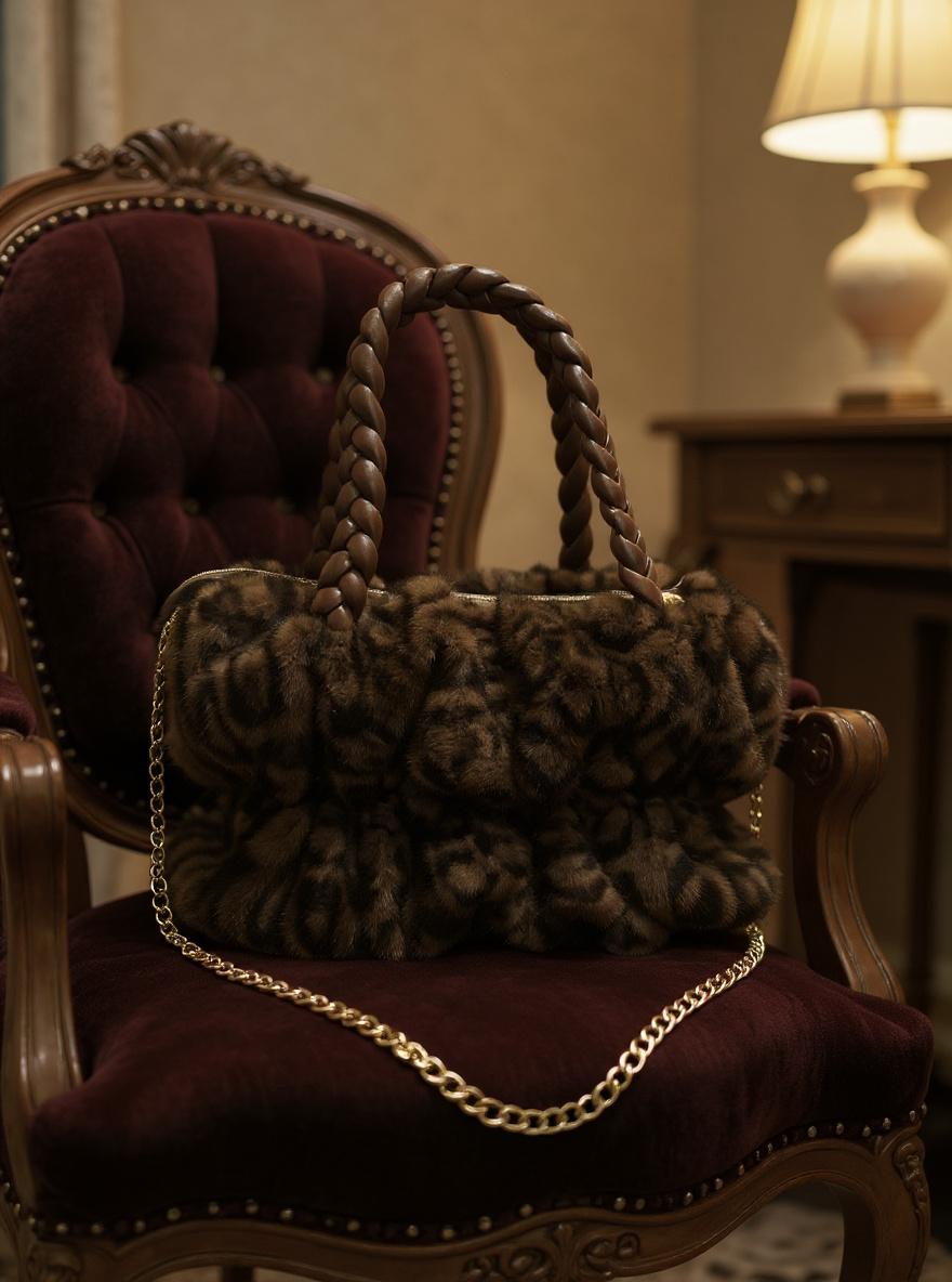Brown Leopard Fur Bag