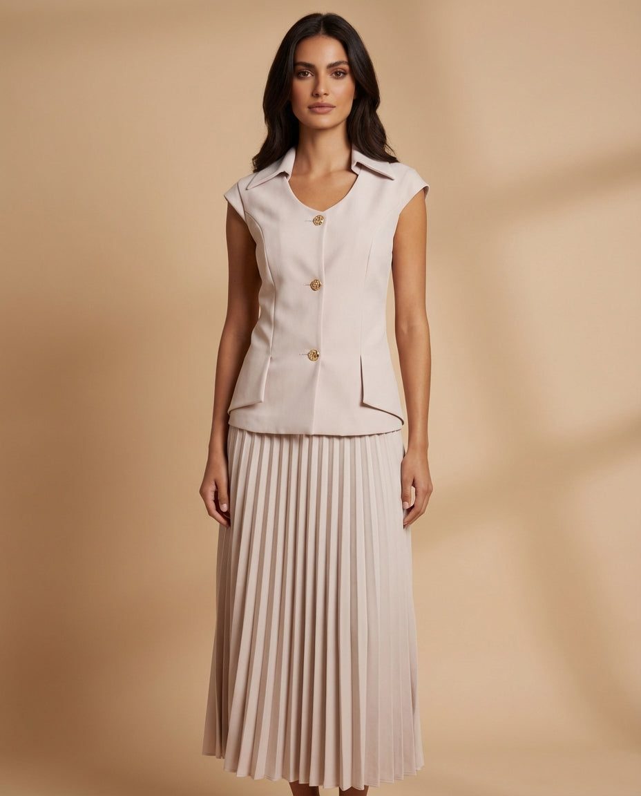 Suit Set:  Gilet & Pleated Midi Skirt
