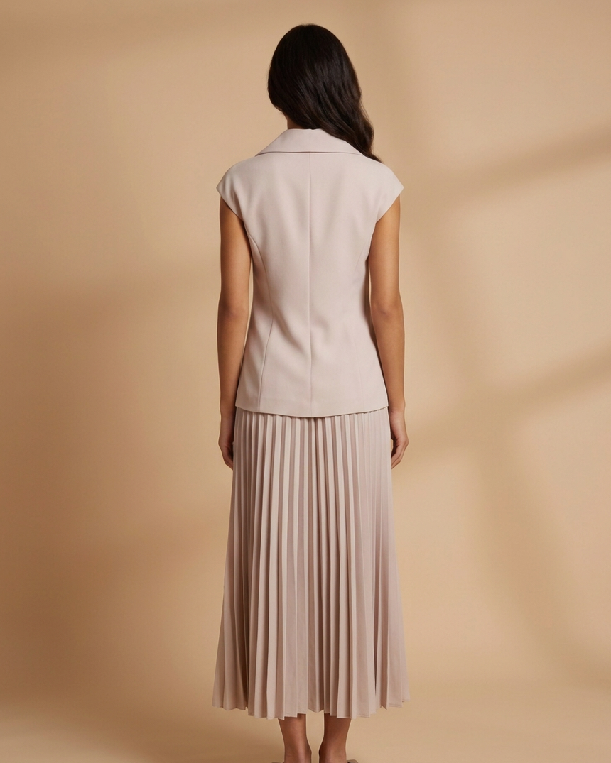 Suit Set:  Gilet & Pleated Midi Skirt