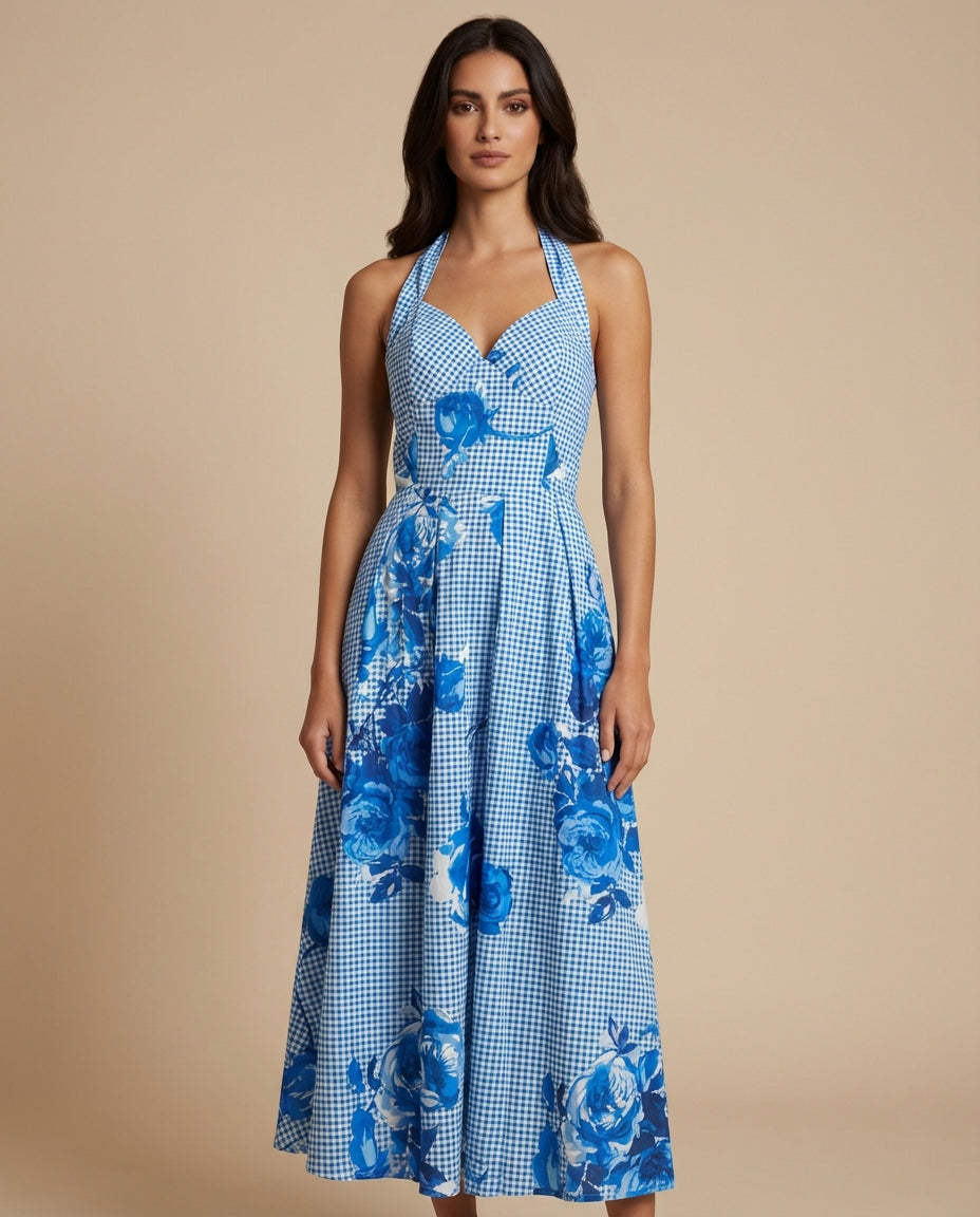 Halter Neck Blue Dress