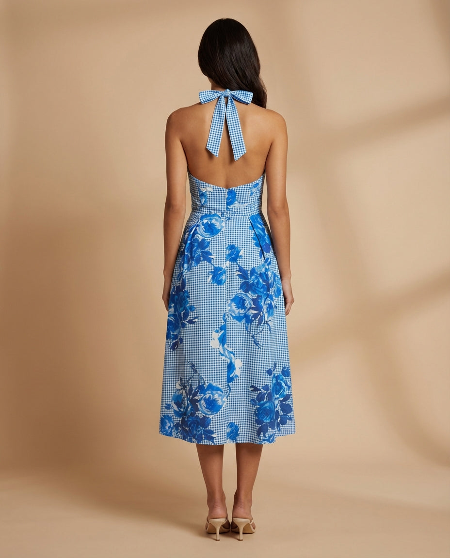 Halter Neck Blue Dress