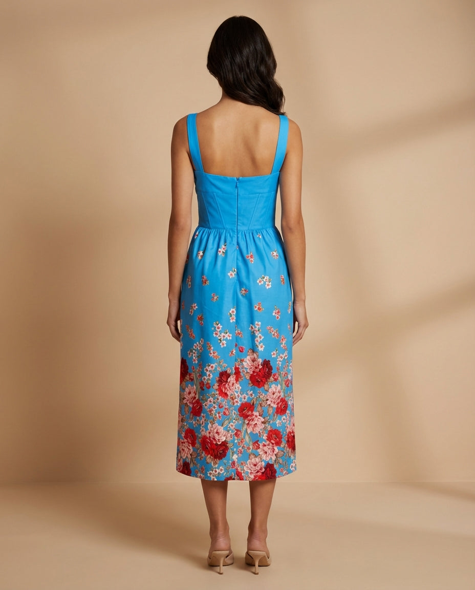 Elegant Blue Floral Dress