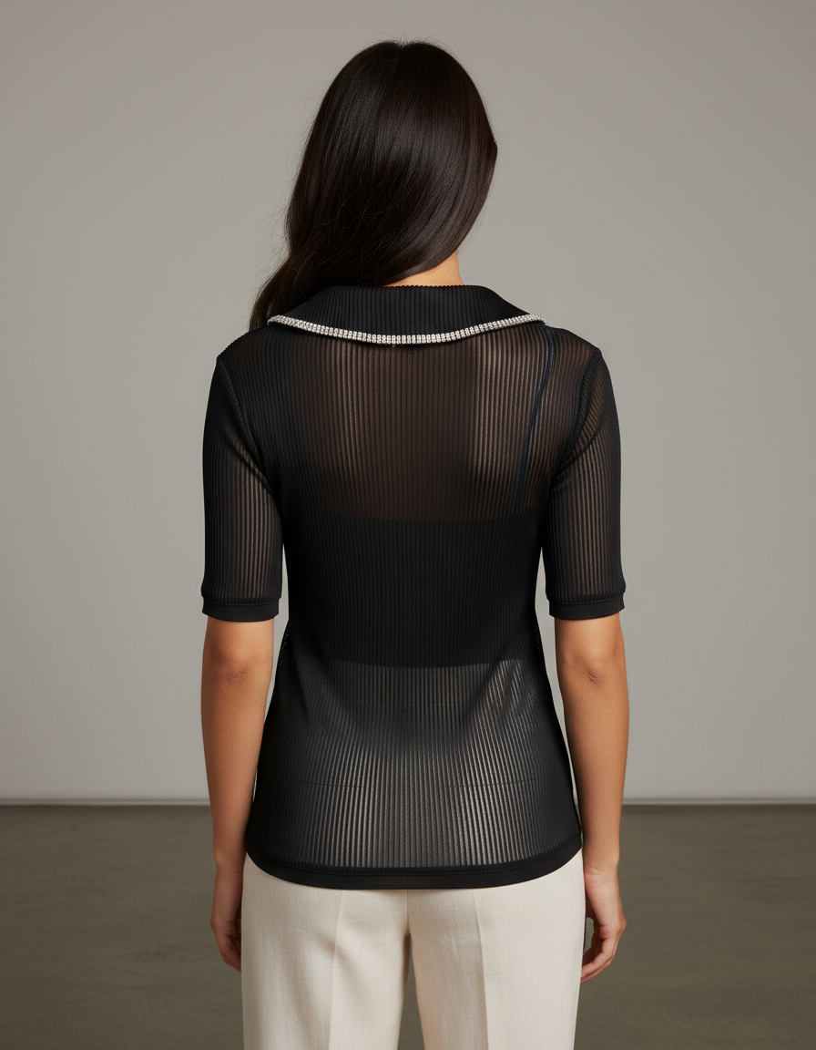 Ribbed Collared Knit Top