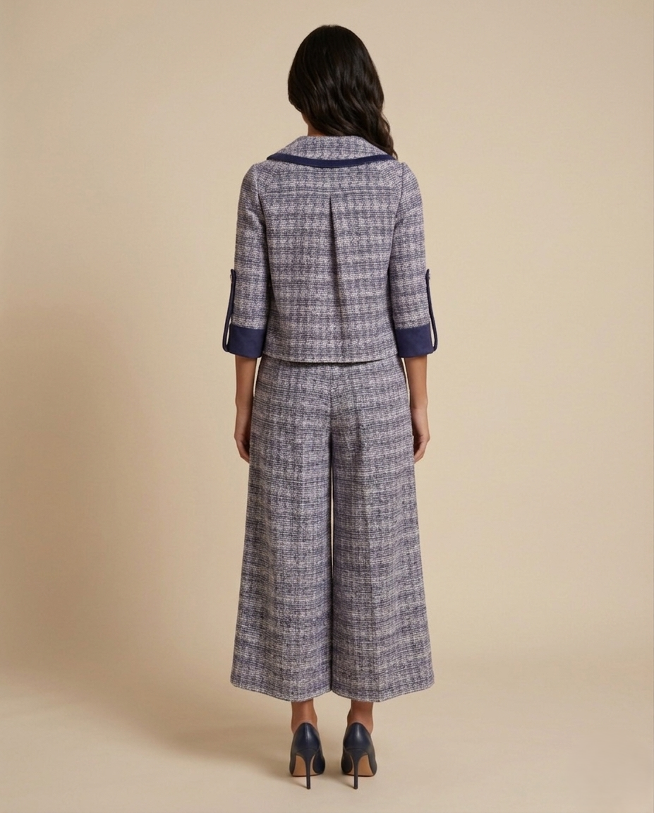 Textured Tweed Set: Cropped Jacket & Wide-Leg Pants