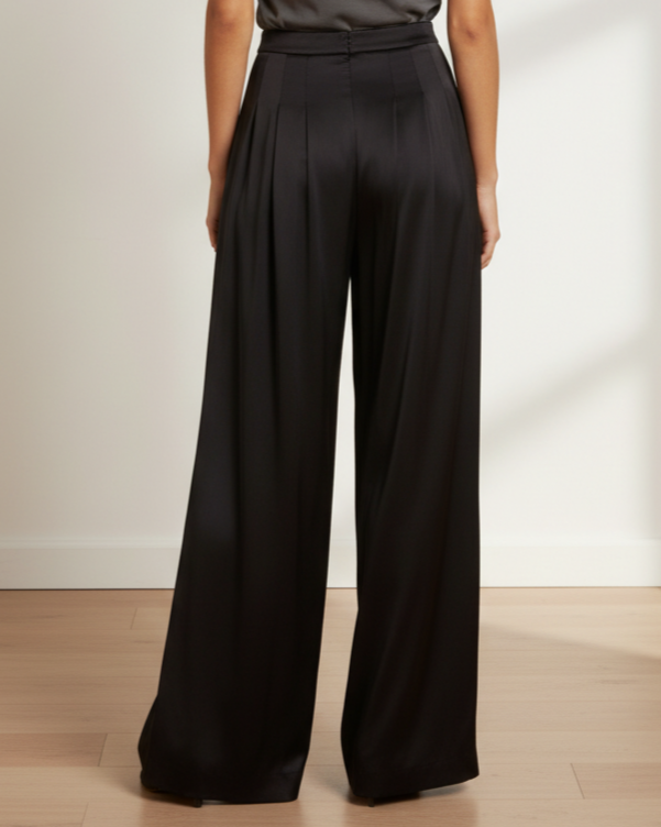 Satin Shirt & Wide-Leg Trouser Set