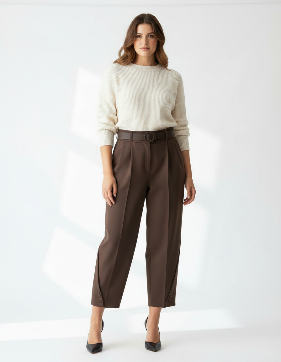 Brown Button-detail Trousers
