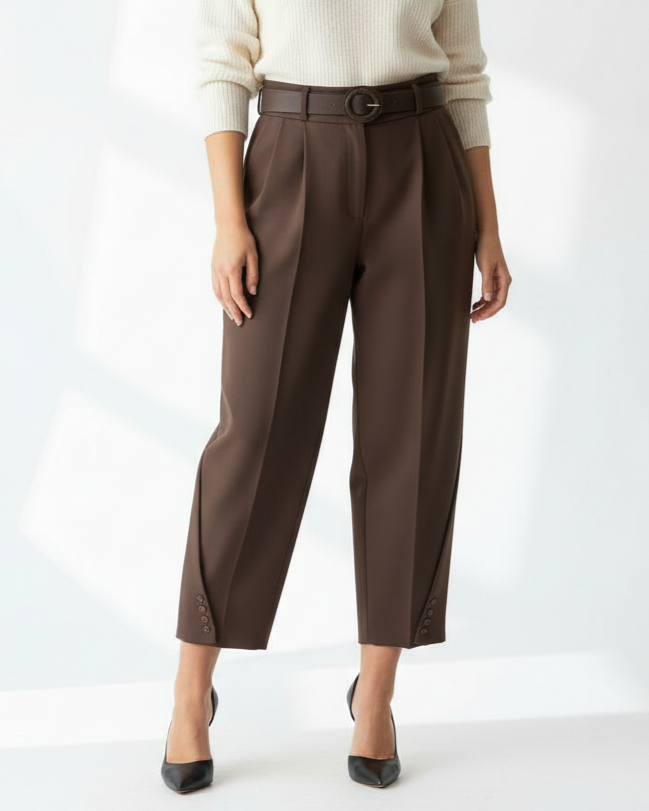 Brown Button-detail Trousers