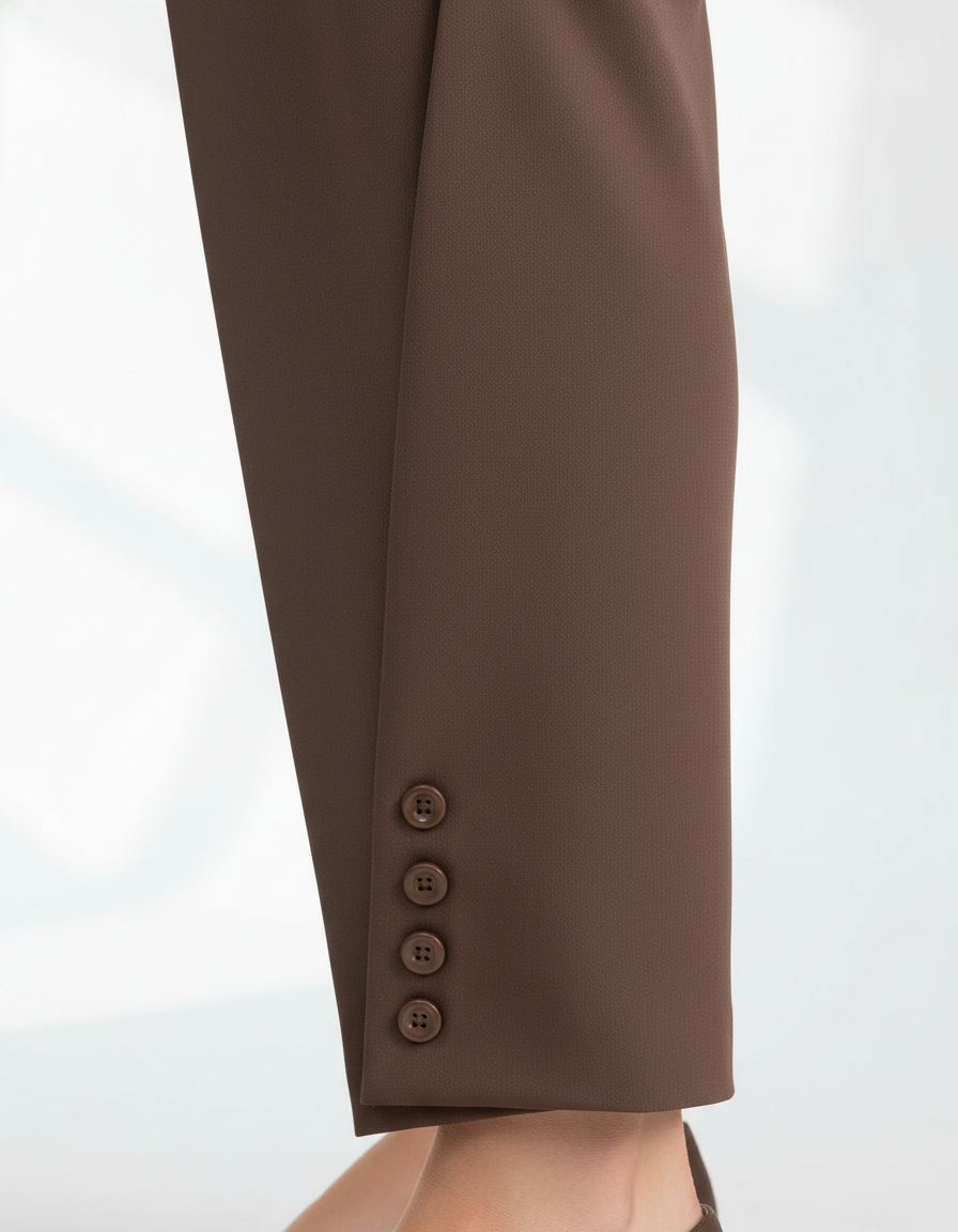 Brown Button-detail Trousers 36