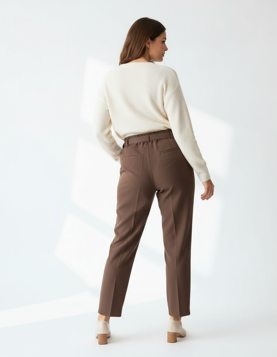 Brown Button-detail Trousers