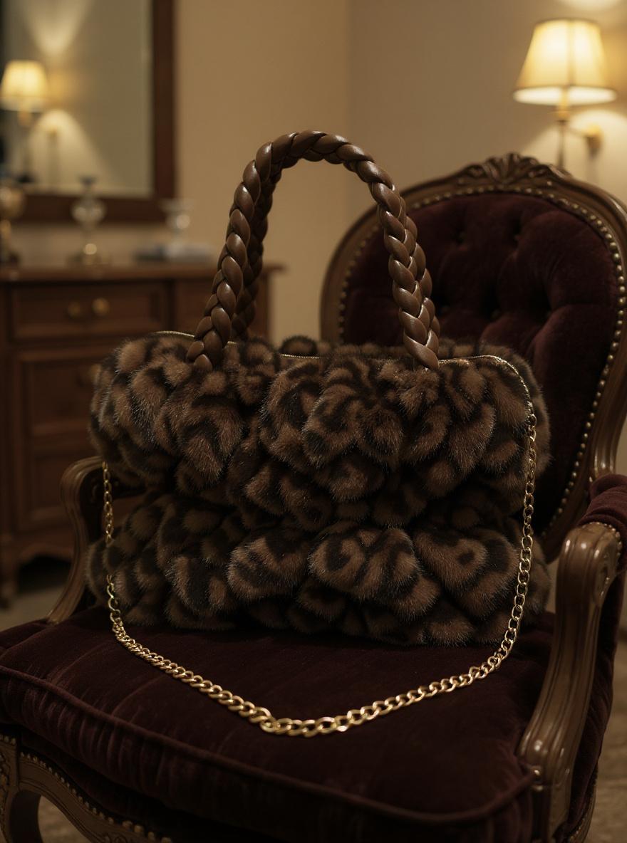 Brown Leopard Fur Bag