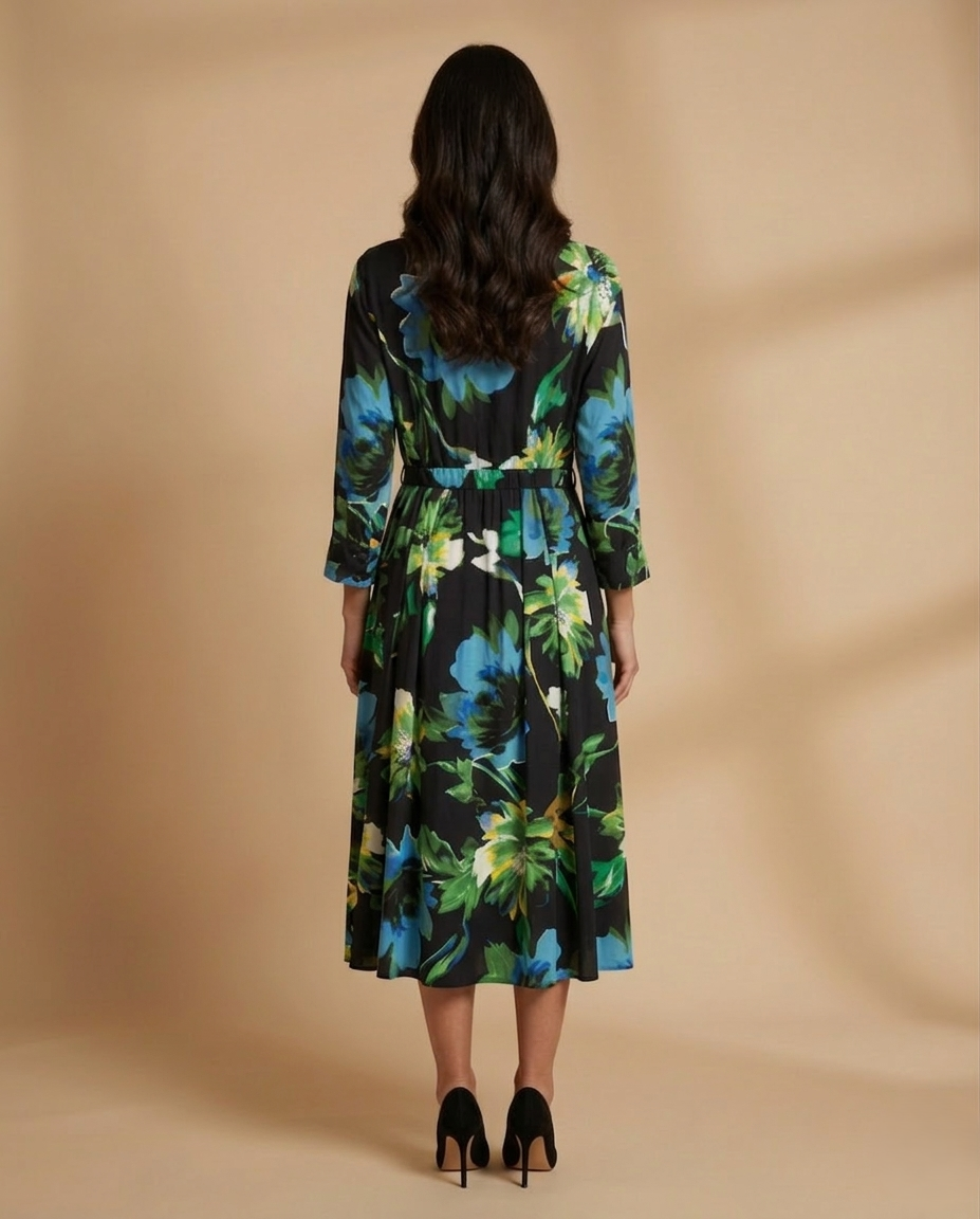 Floral Print Long Sleeve Midi Dress
