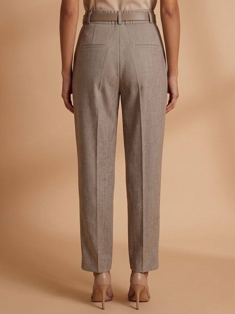 Beige Textured Wide-Leg Trousers