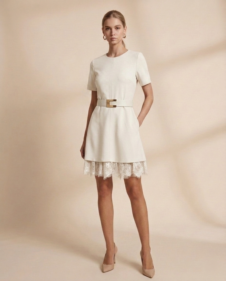 Short Dress with Lace Hem