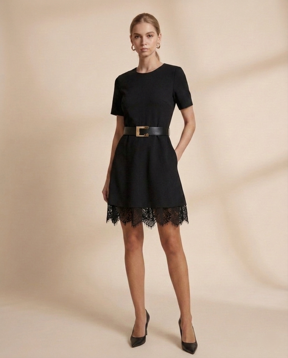Short Dress with Lace Hem