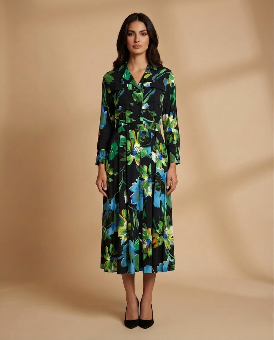 Floral Print Long Sleeve Midi Dress