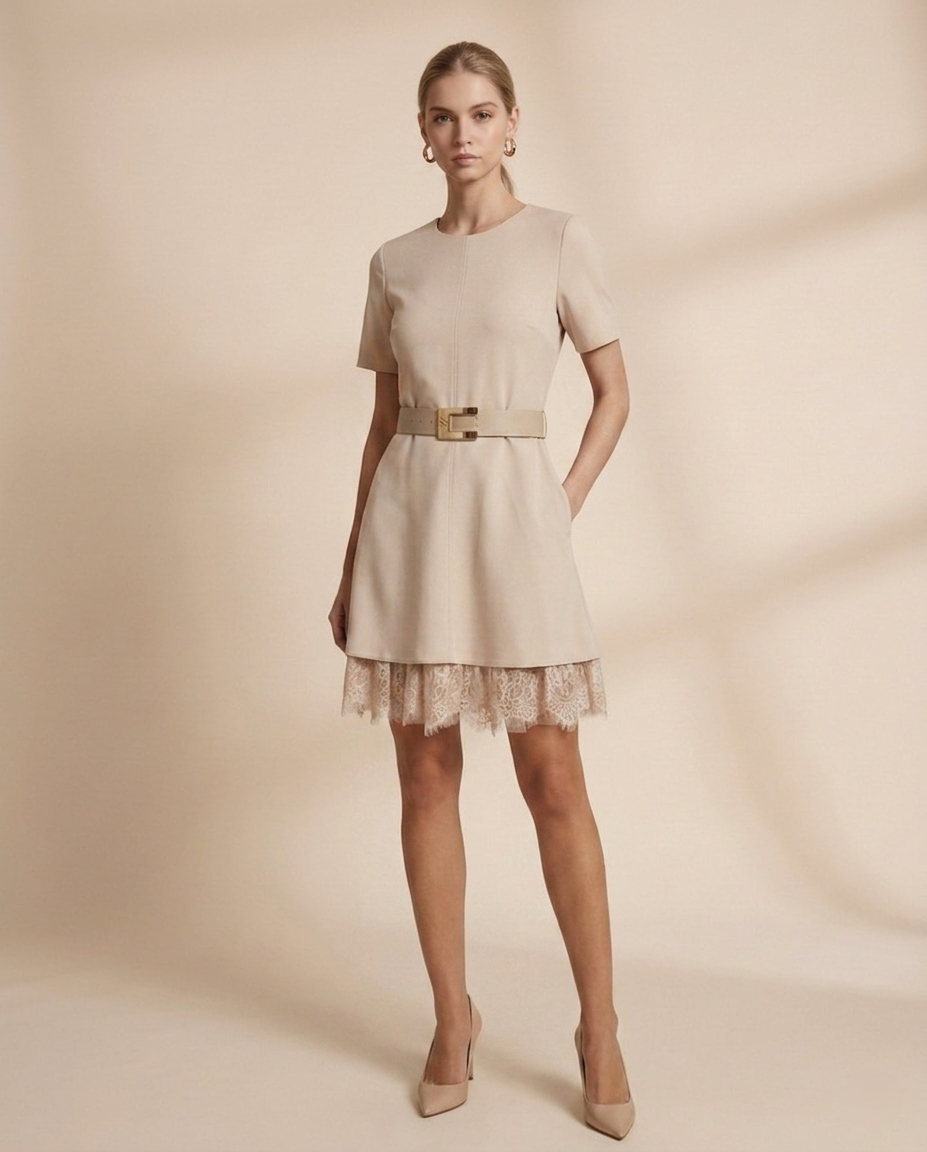 Short Dress with Lace Hem