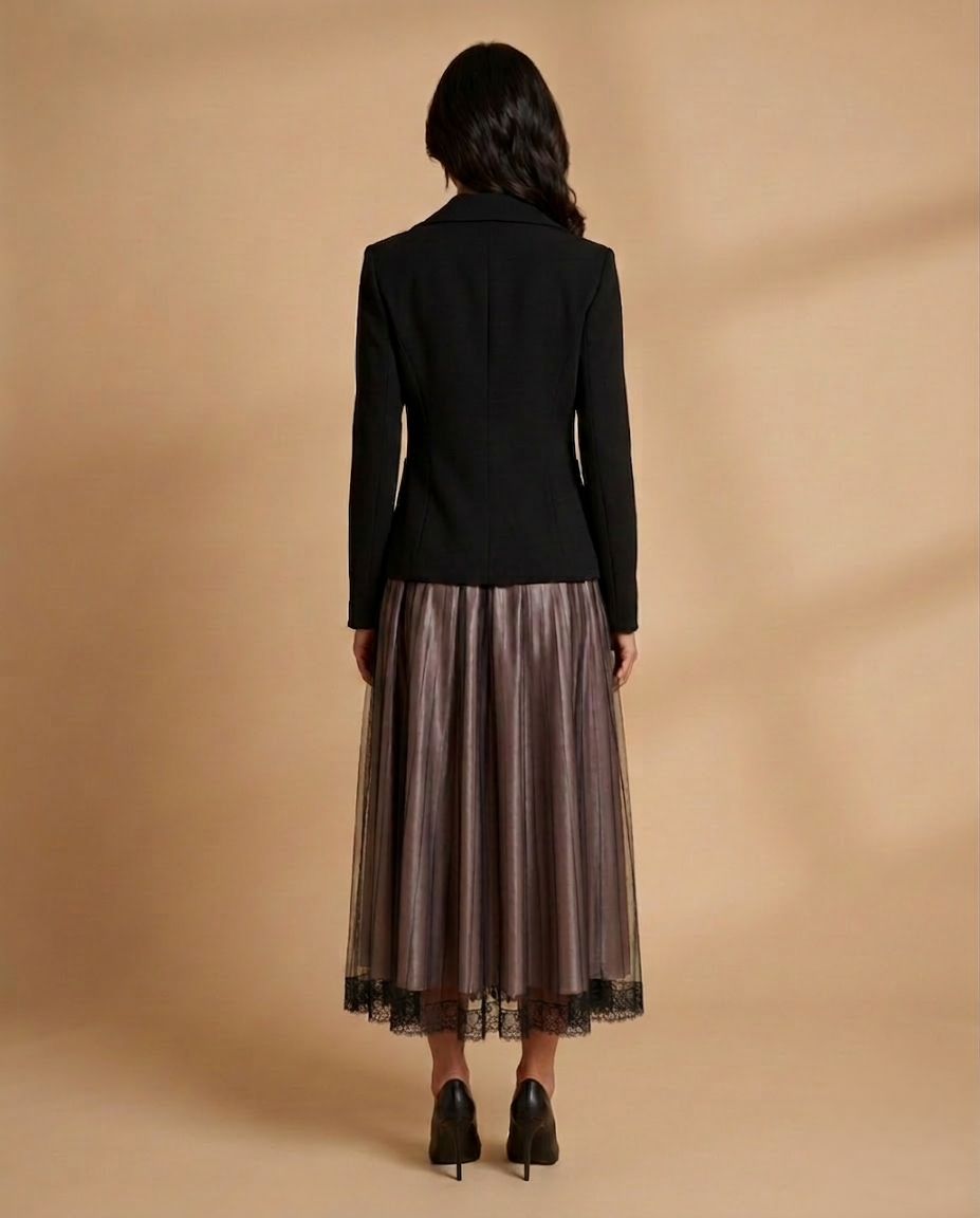 Elegant Suit: Black Blazer and Maxi Skirt