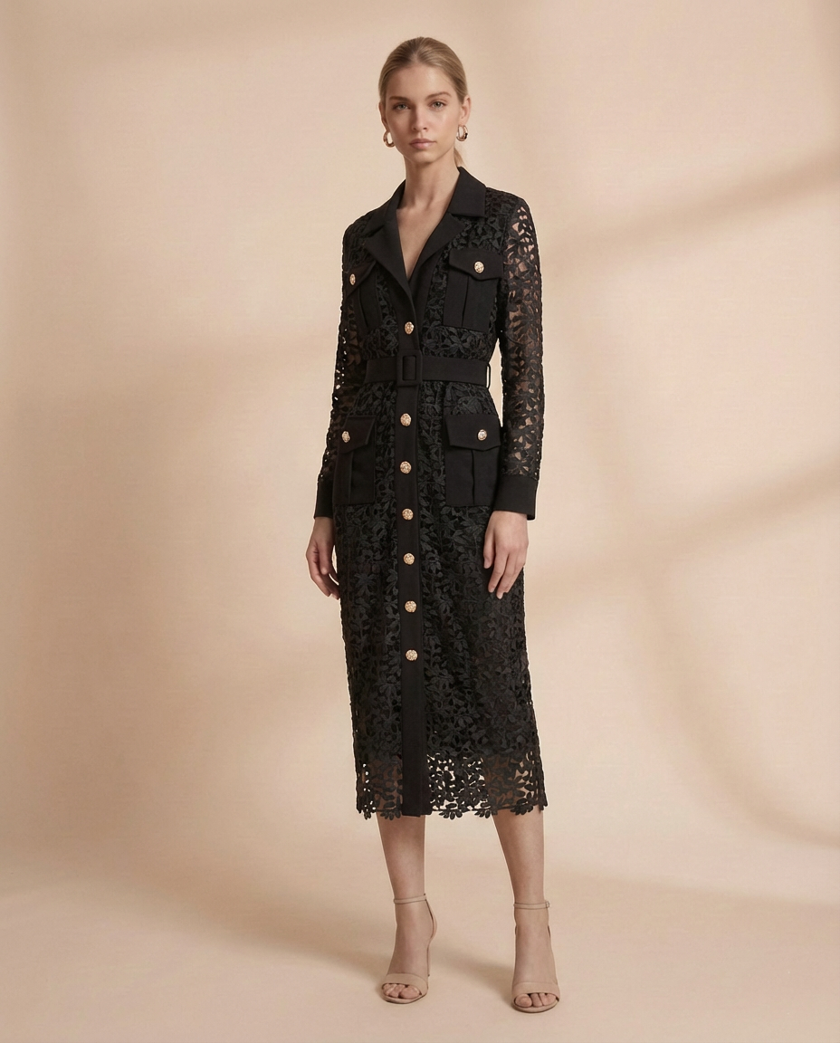 Black Guipure Lace Dress