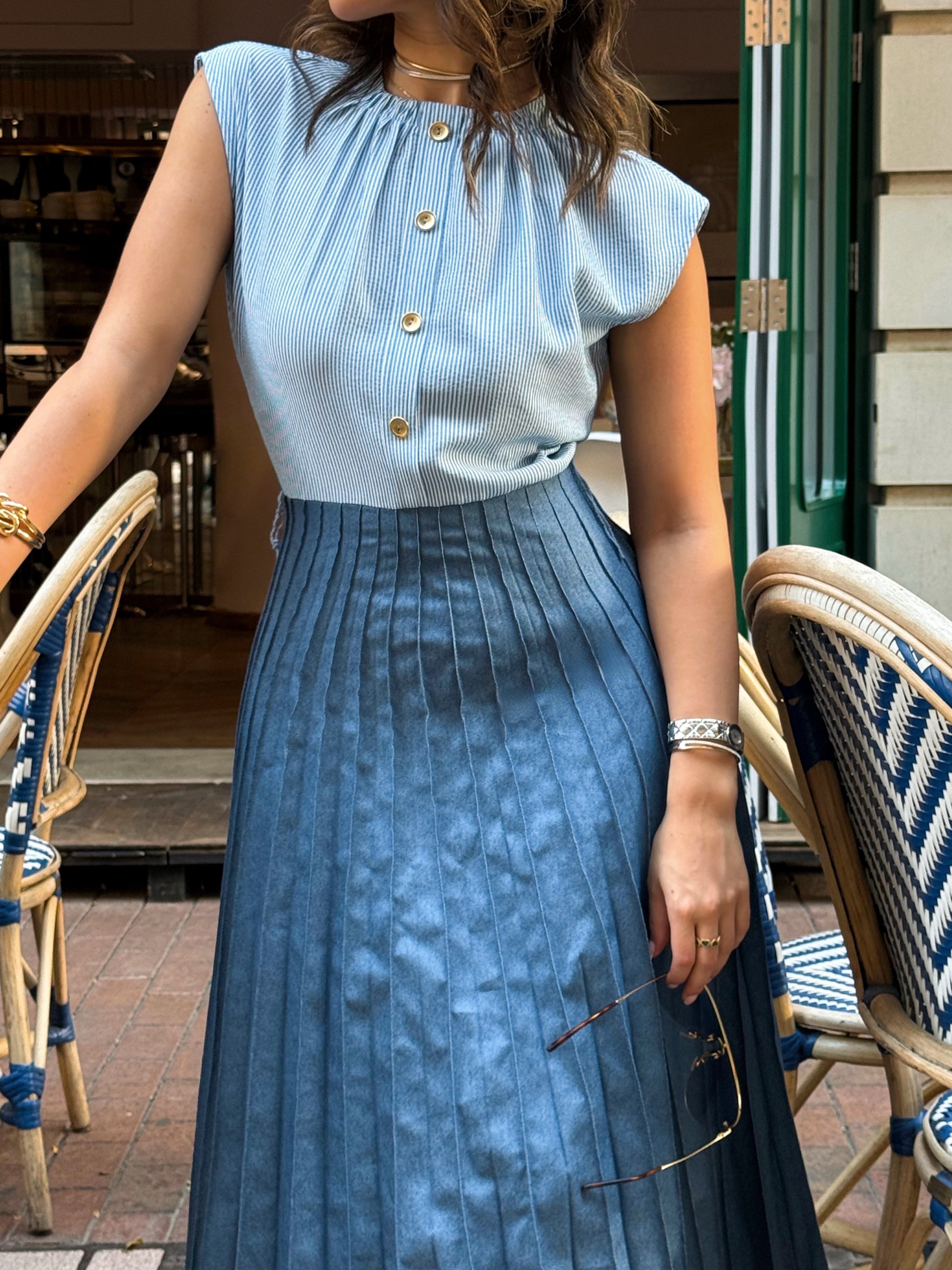 Button Front Blue Dress