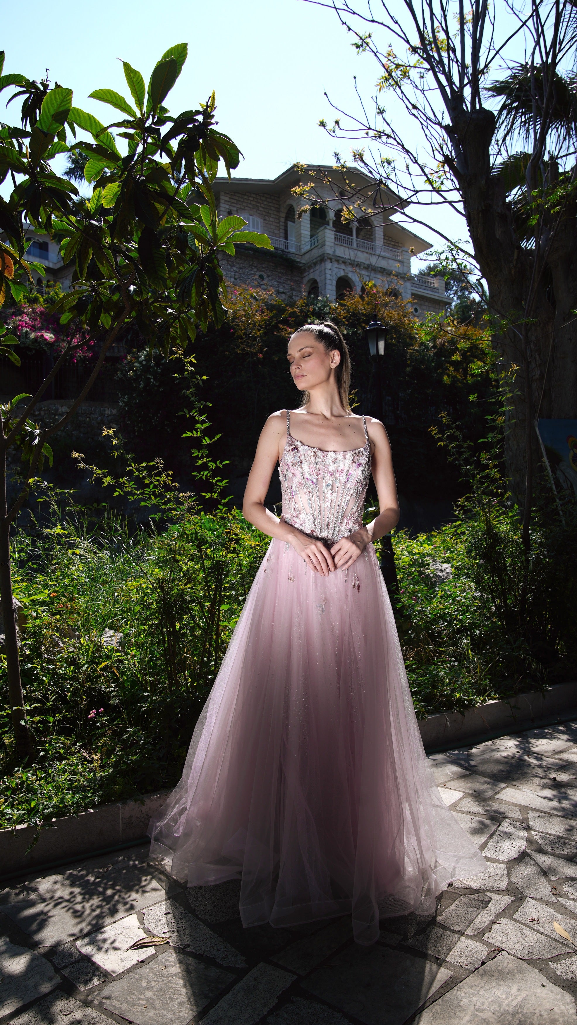 Pink Floral Tulle Gown