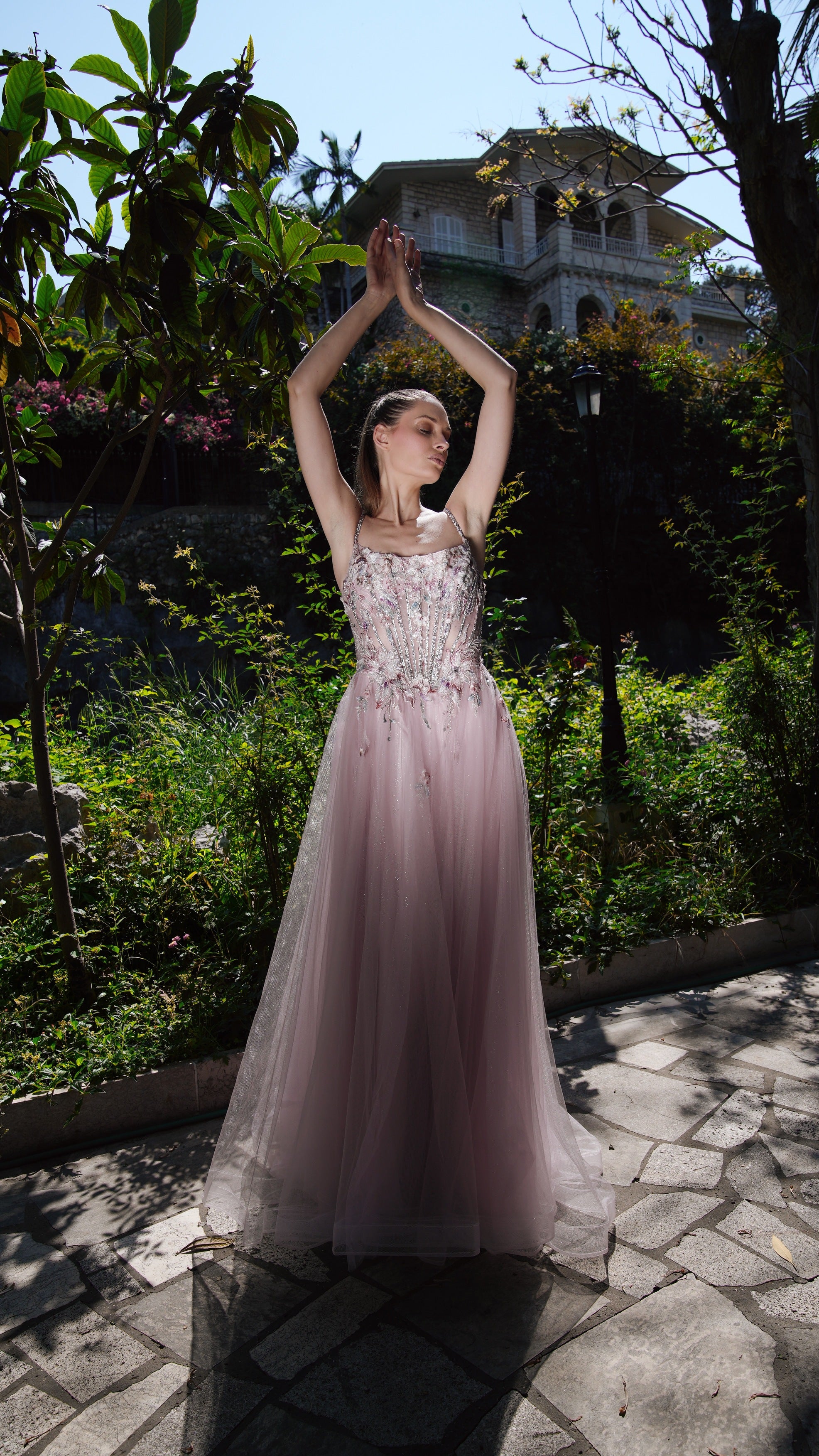 Pink Floral Tulle Gown