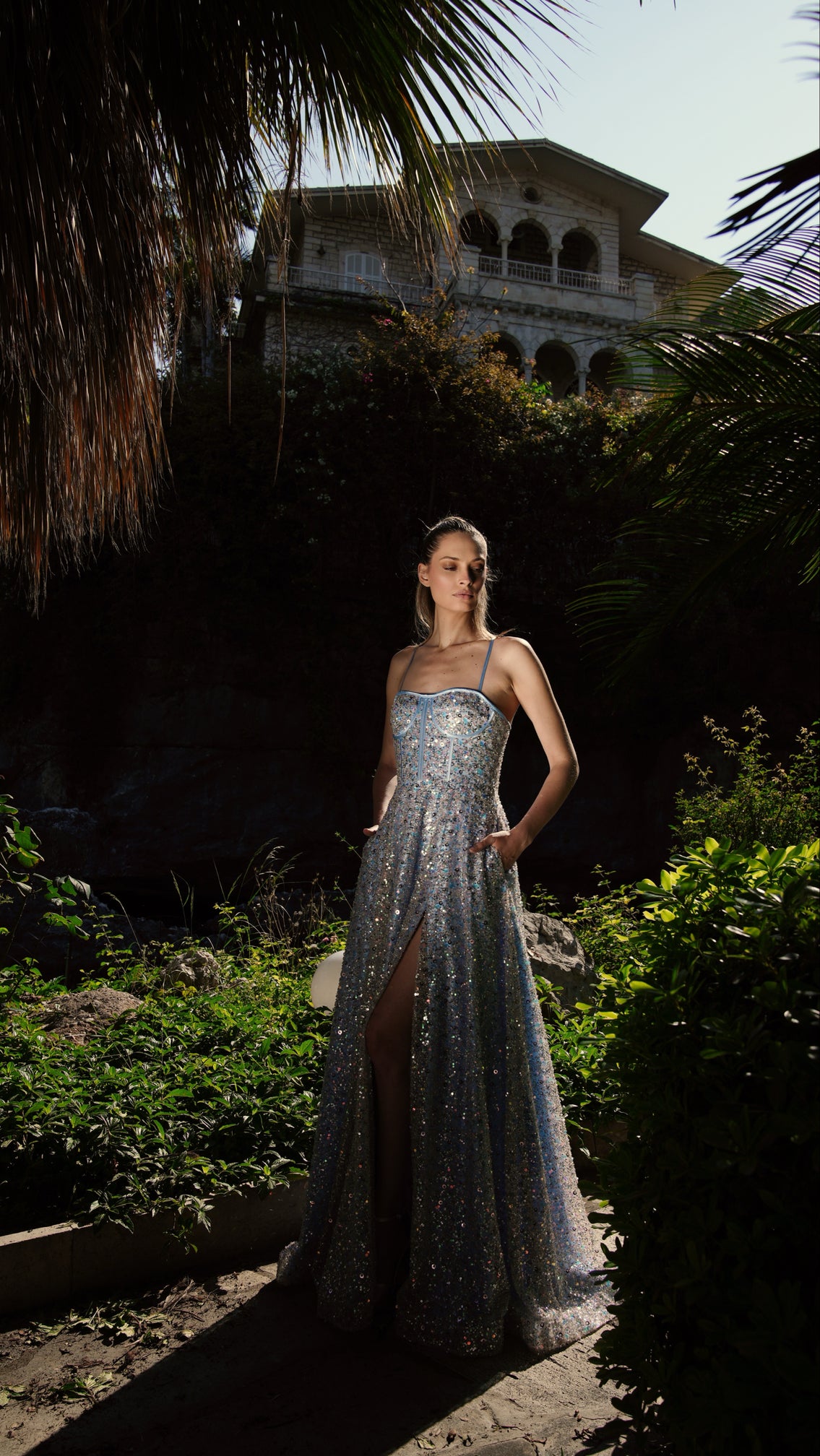 Blue Sequin Maxi Dress
