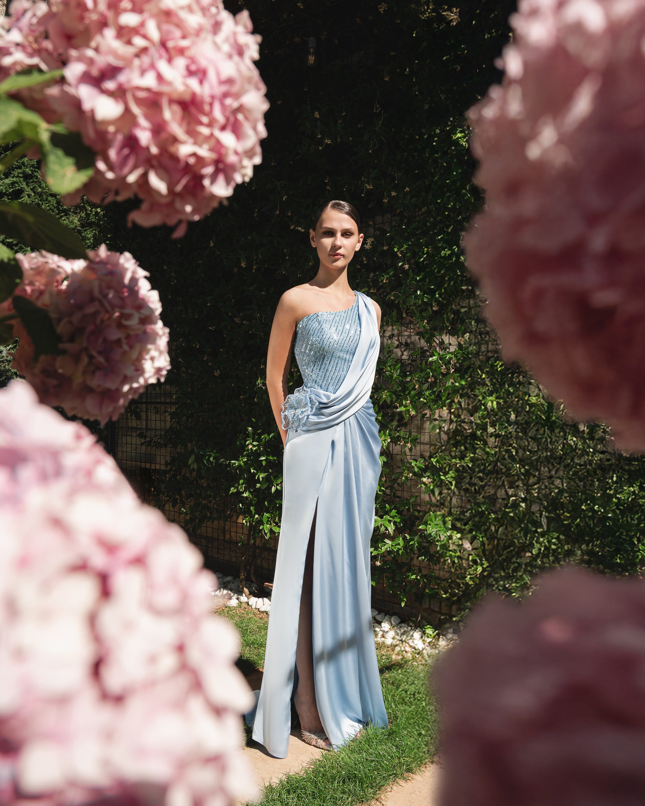 Embellished One Shoulder Couture Dress