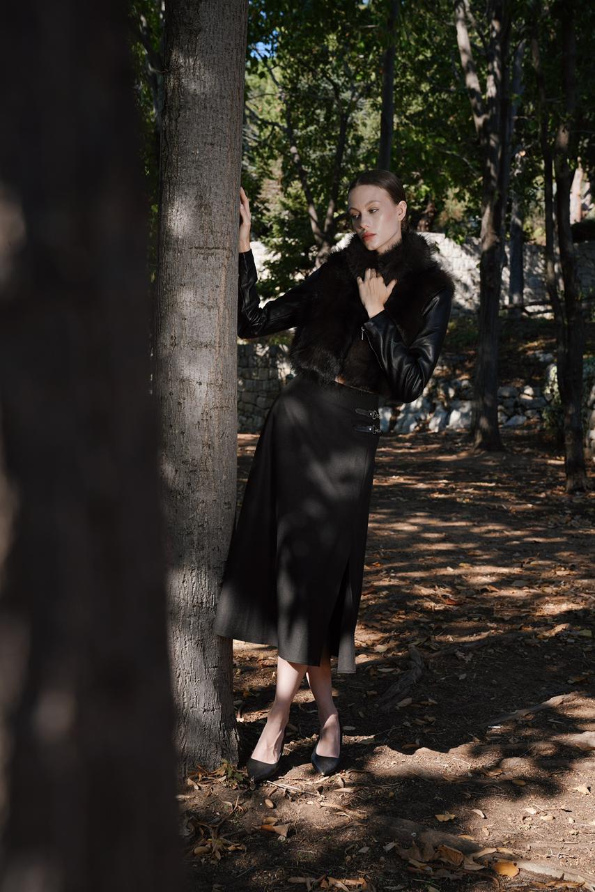 Black High-Waisted Midi Skirt