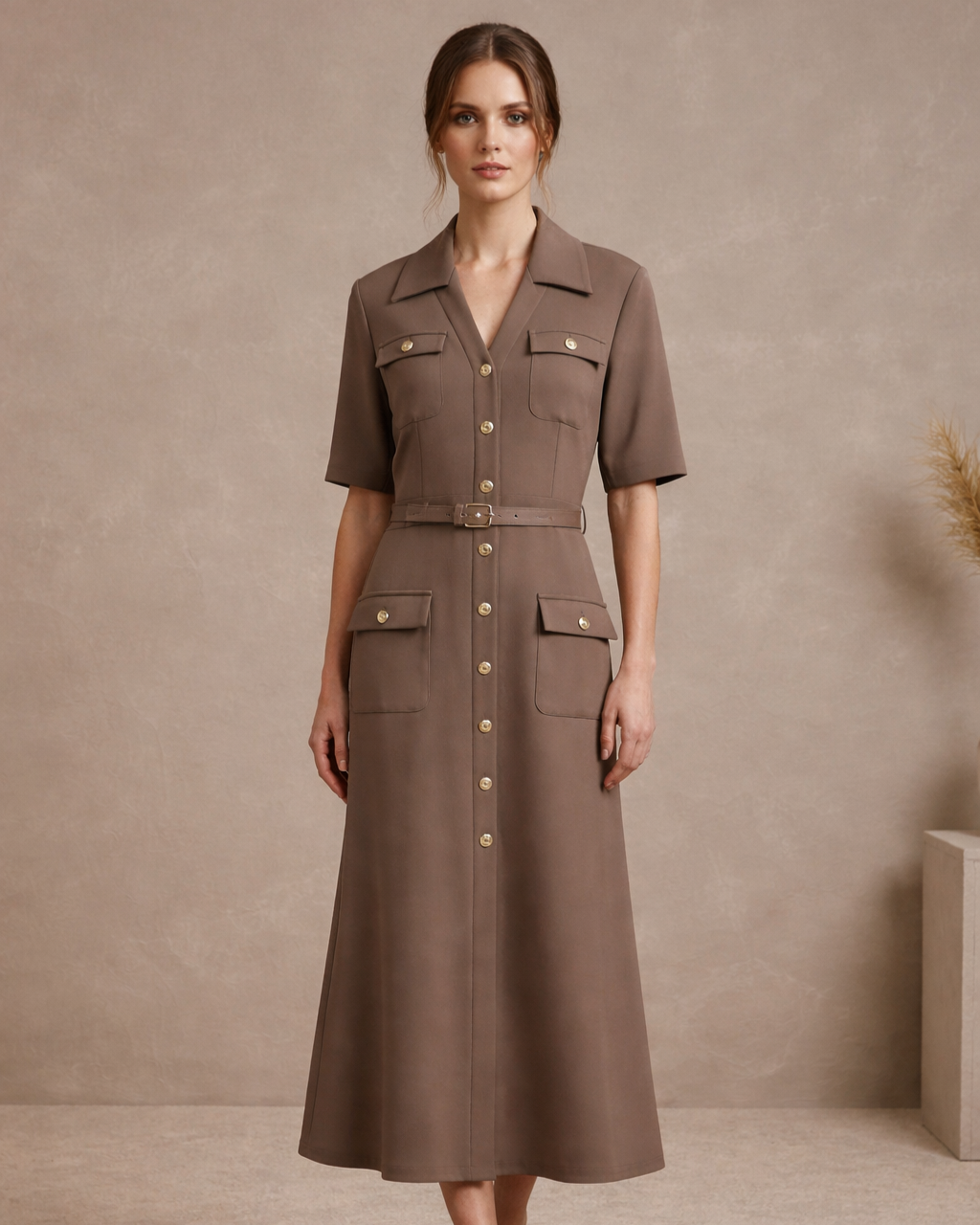 Earth-Tone Shirt Dress