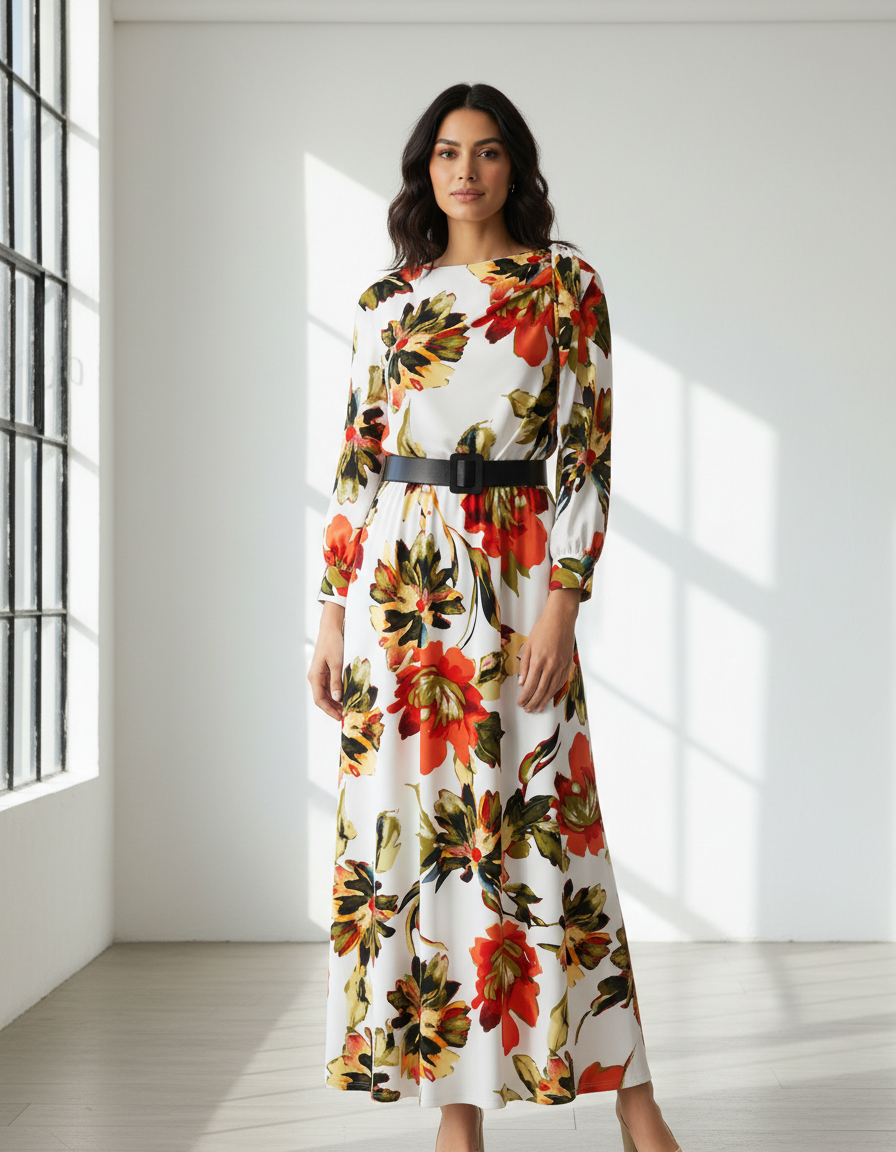 White and Red Floral Dress