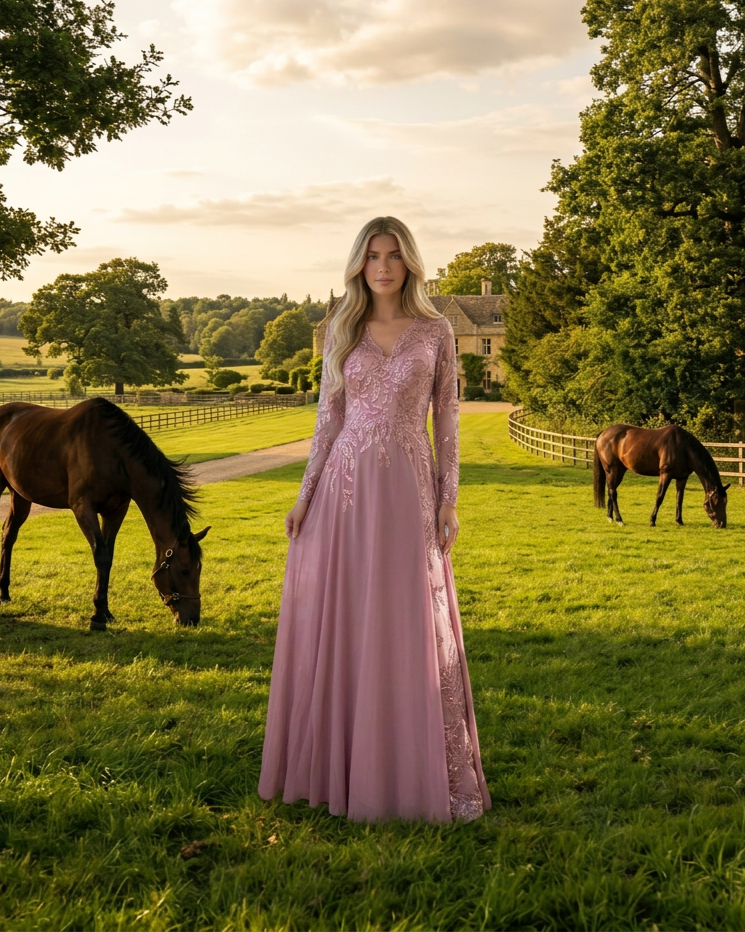 Embroidered Pink Maxi Dress