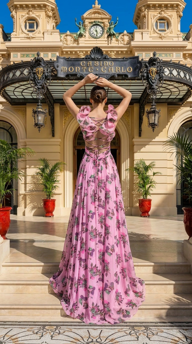 Backless Floral Evening Gown