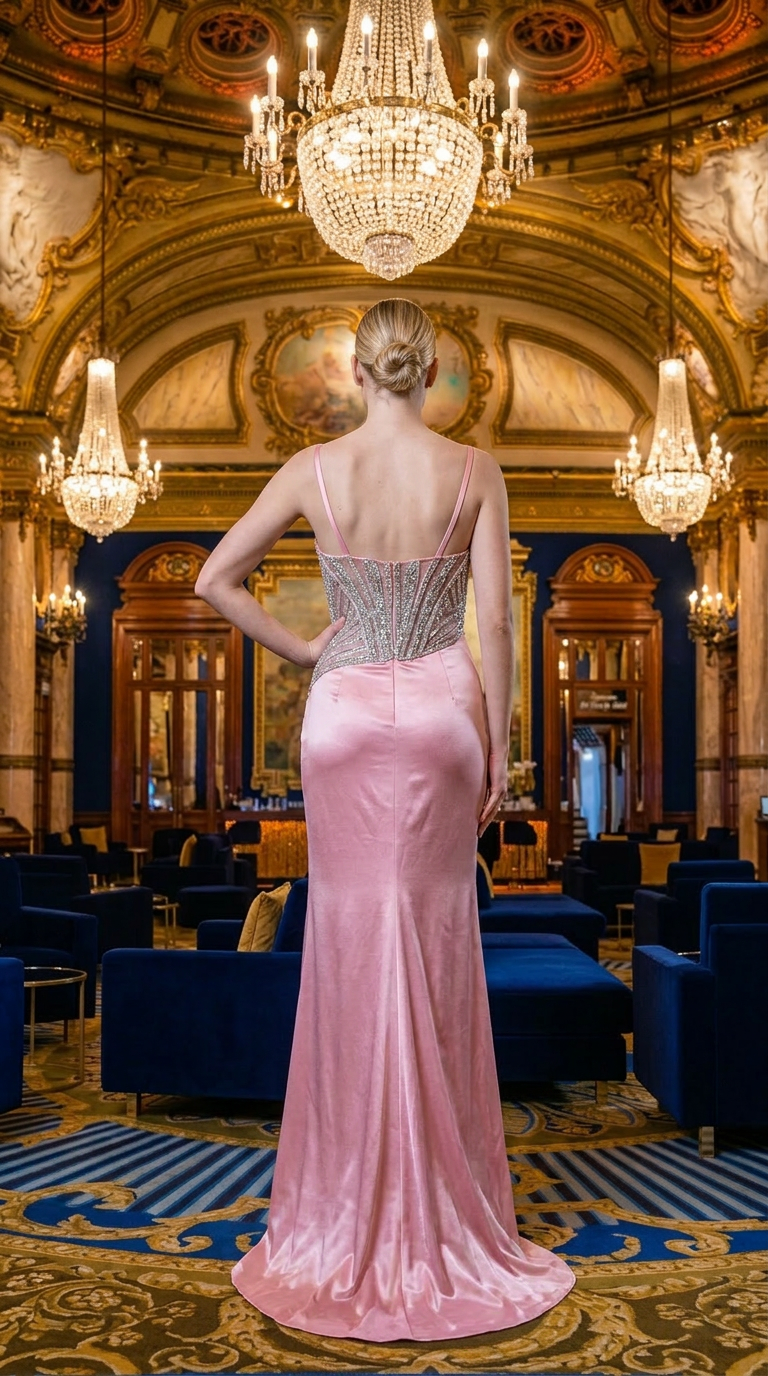 Blush Pink Satin Evening Dress