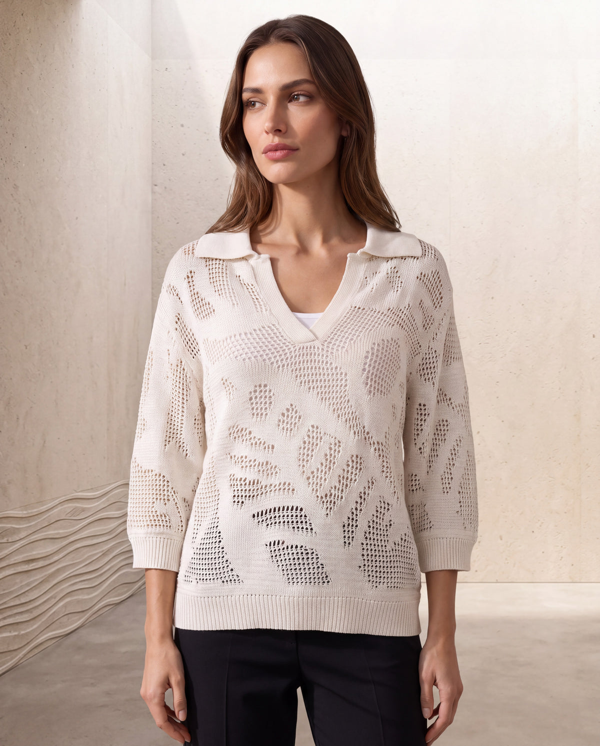 Lattice Crochet Polo Sweater
