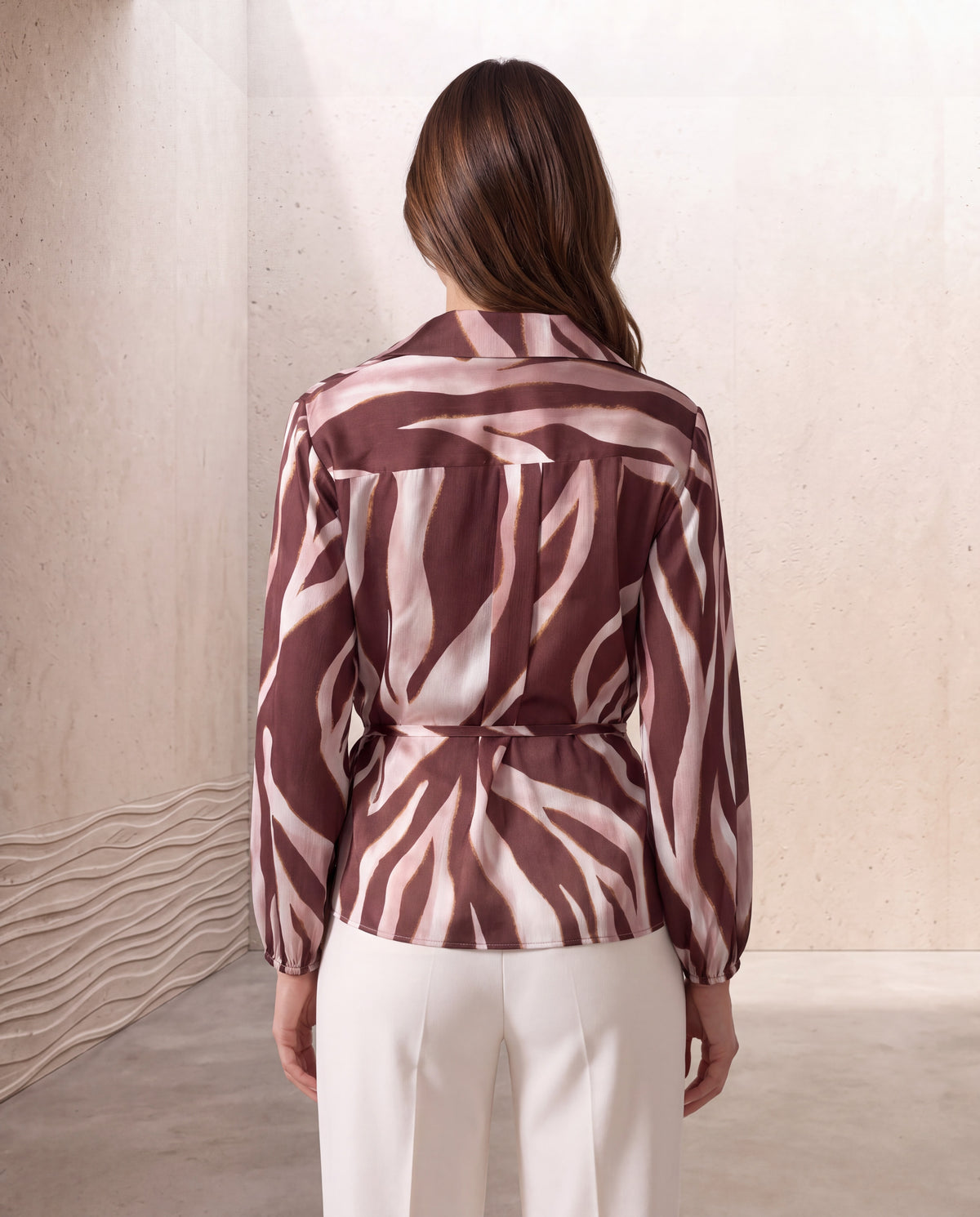Abstract Print Tie-Waist Wrap Blouse
