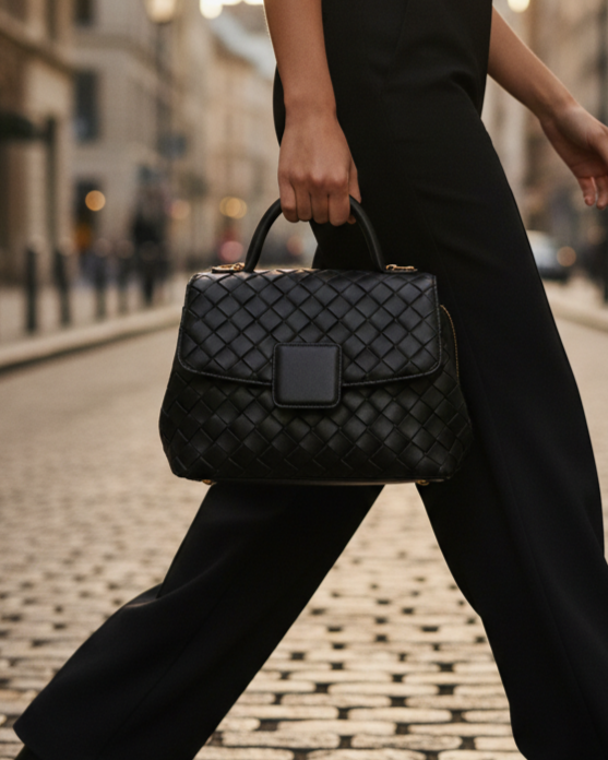 Woven Clasp Flap Bag