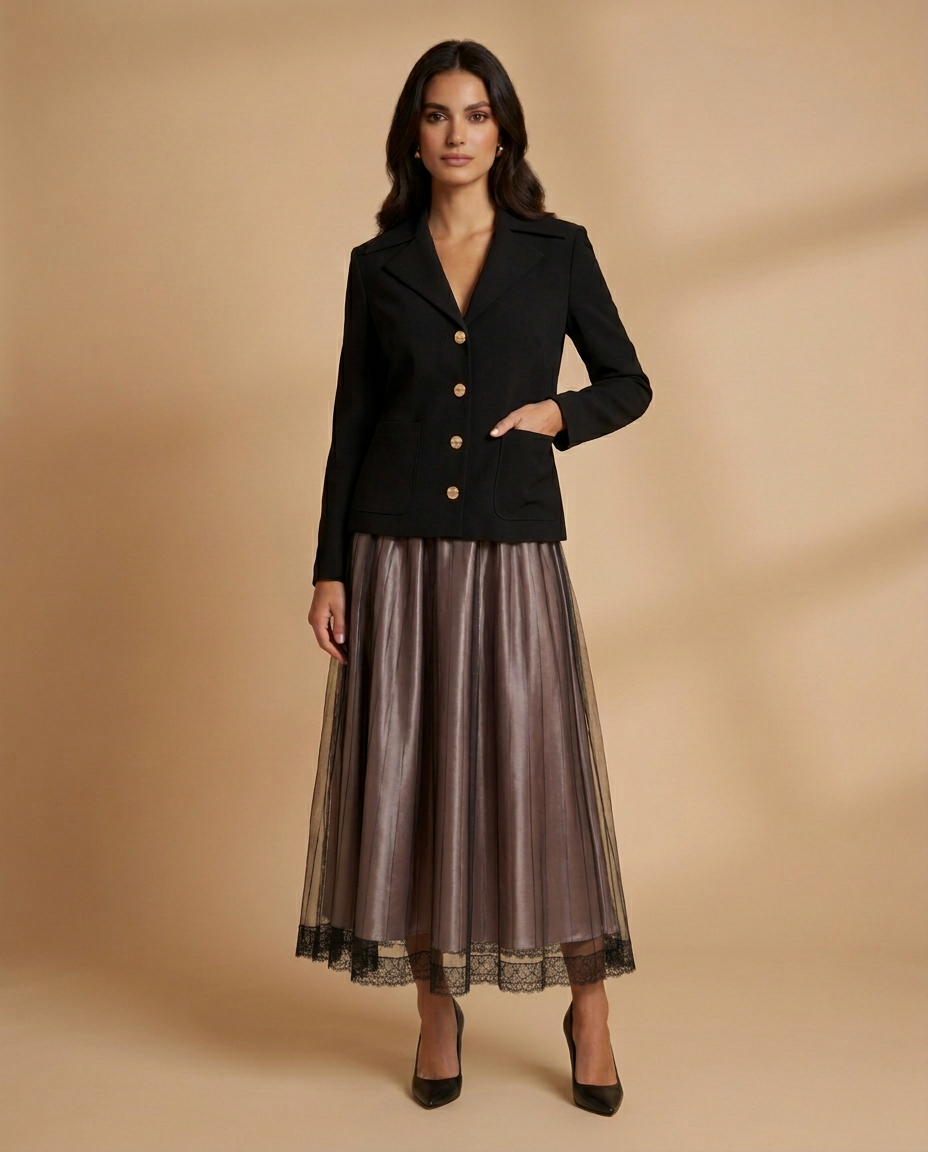 Elegant Suit: Black Blazer and Maxi Skirt